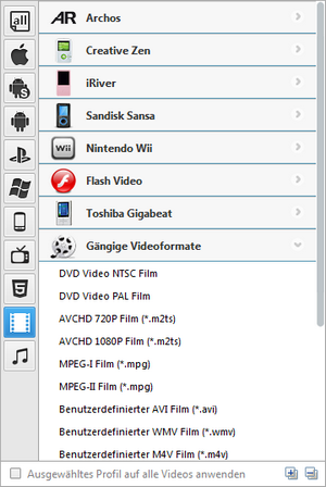 Android Video Converter output format