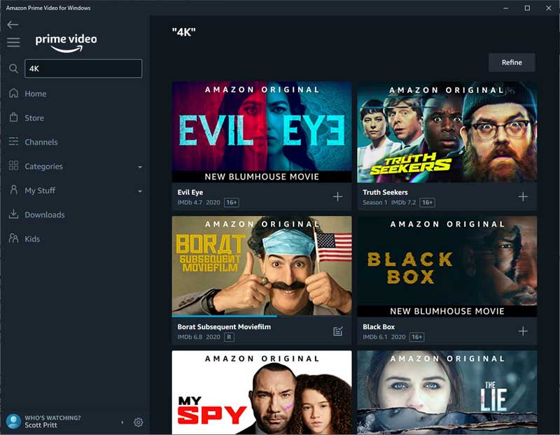 search for 4k videos on prime video