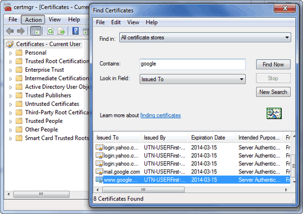 delete the expired google certs