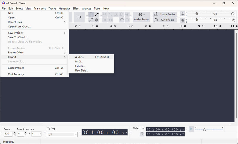 add audio in audacity