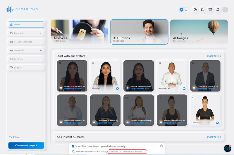 open custom ai humans avatars synthesys