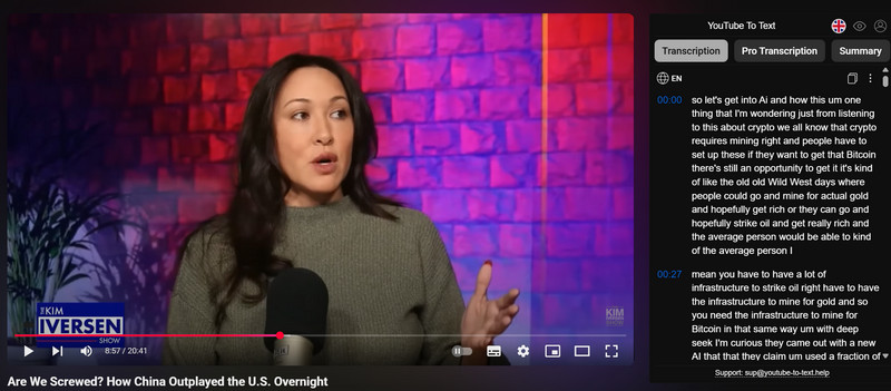 transcribe youtube to text with extension
